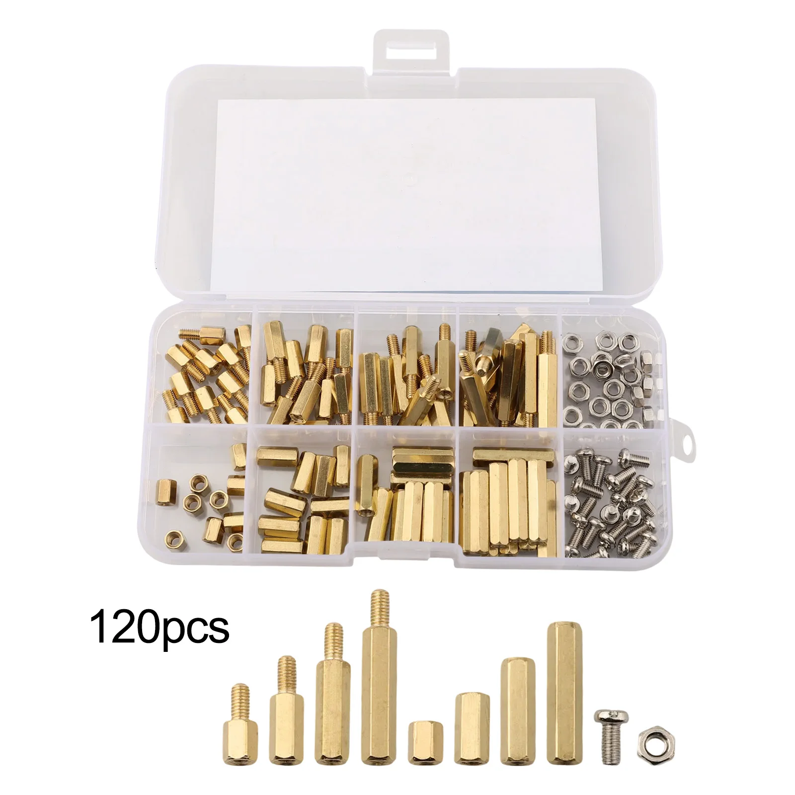 120pc For M3 Brass Hex Column Spacer Kit Standoff Set with Male and Female Nuts for DIY Electronics and Motherboard Applications