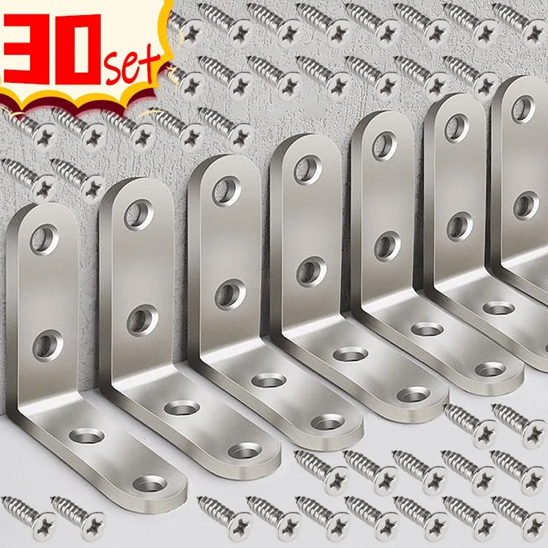 30/1Set Staffa angolare Mobili in acciaio inossidabile Dispositivo di fissaggio per mobili Lavorazione del legno Mensola Tavolo Sedia Supporto Staffa metallica con vite
