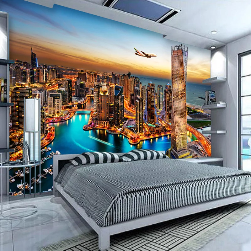 Dubai City Night View Mural Wallpaper Custom Wall Painting Papel Pintado Living Room TV Background Photo Wall Paper Rolls 3D