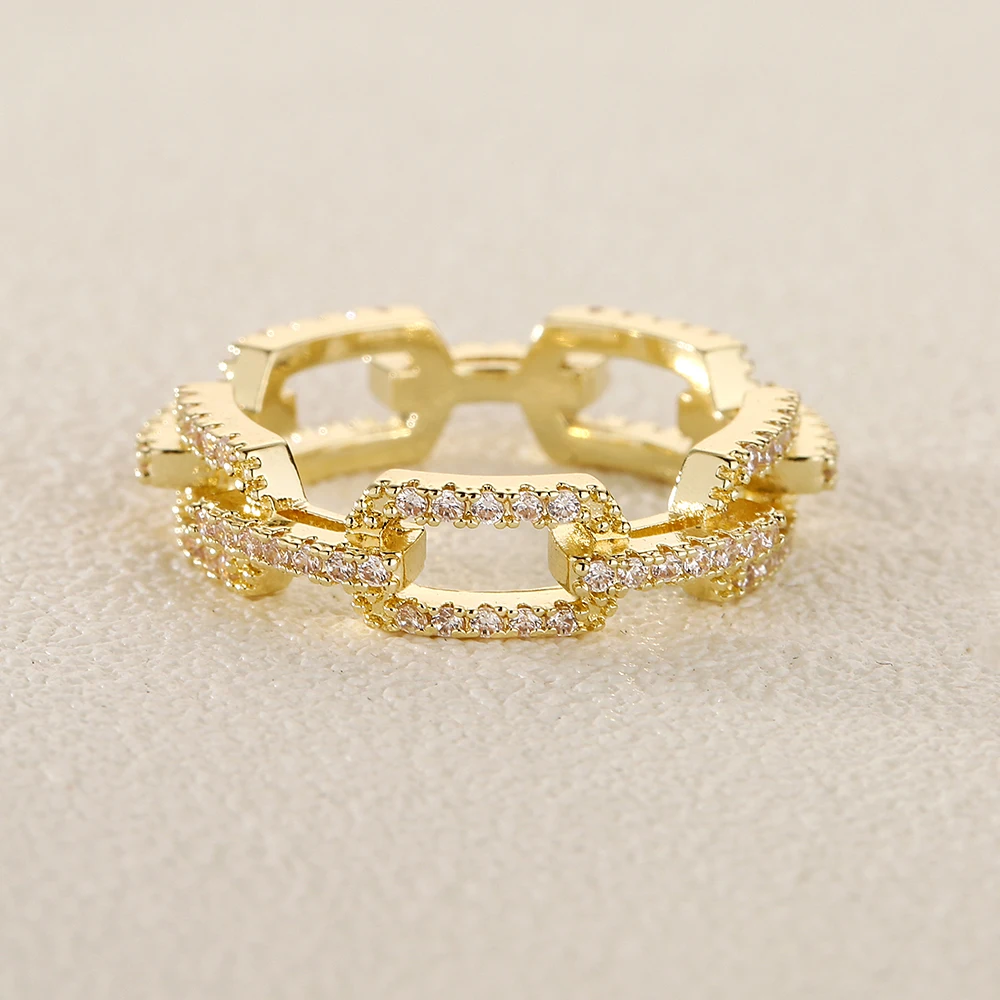 ZAKOL موضة الكوبية ربط سلسلة خواتم للنساء Buling مايكرو تمهيد زركونيا البنصر مجوهرات الخطوبة