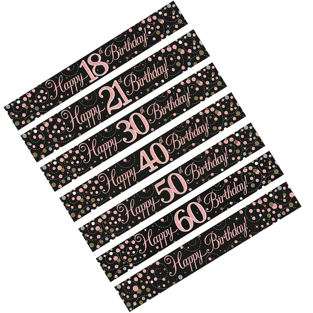 1 Stück Happy Birthday Holografisches Banner mit rosa Punktmuster aus Polyestergewebe, Zahlenbanner für Geburtstagsfeier-Dekorationen, Foto-Requisiten