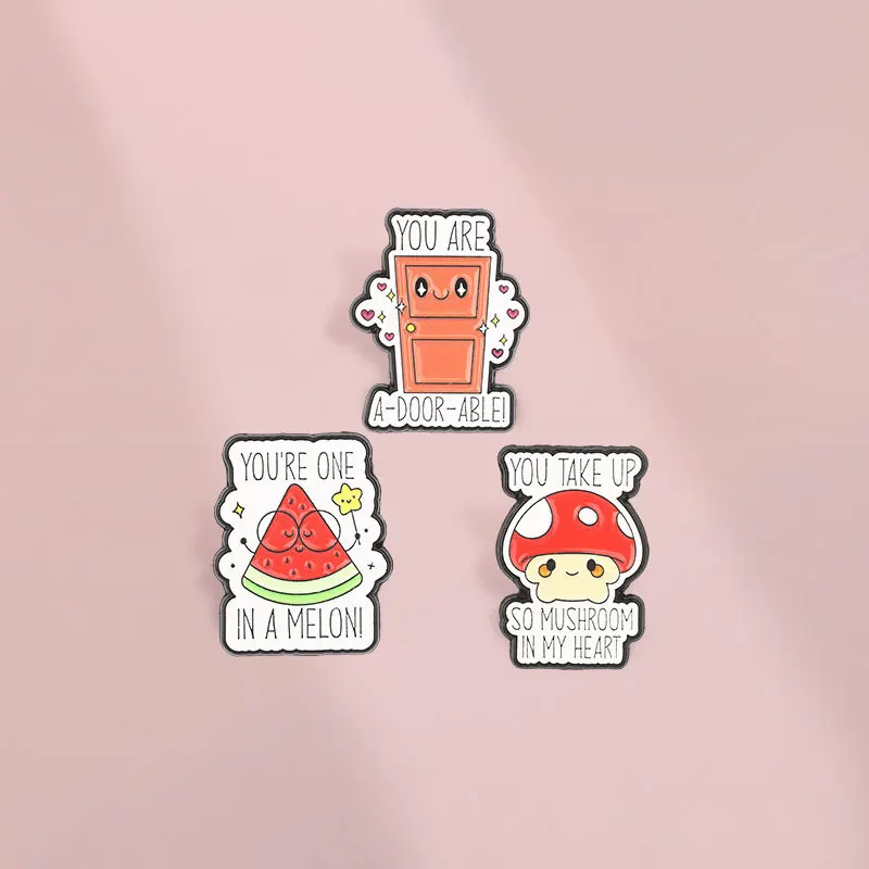 Fun Cartoon Enamel Brooch Lapel Pin Girl Watermelon Mushroom Book Fries Duck Fruit Frog Apple Cat Tape Badge Jewelry Friend Gift