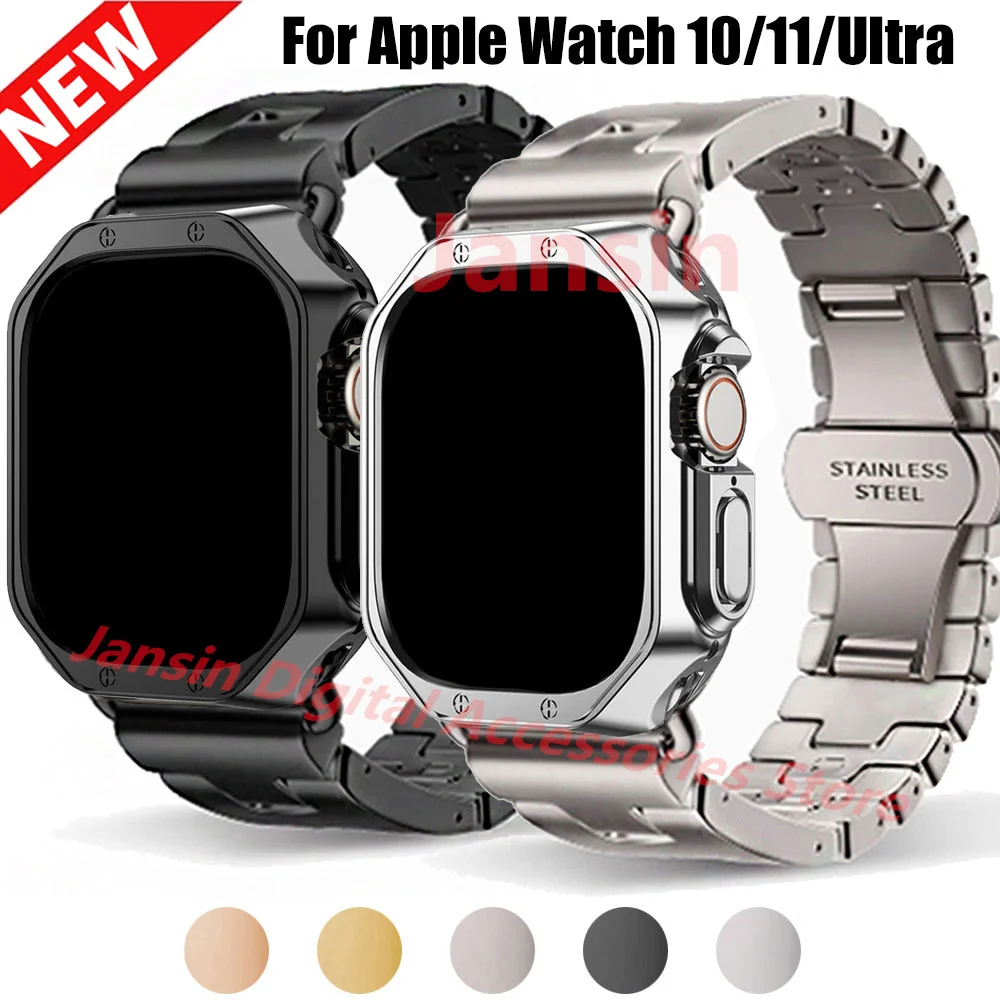 

Полый чехол для Apple Watch Series 10 11 46/42 мм Ultra 3 49 мм, металлический браслет для Iwatch 9 8 7 38 44/45 мм, 41 мм, браслет
