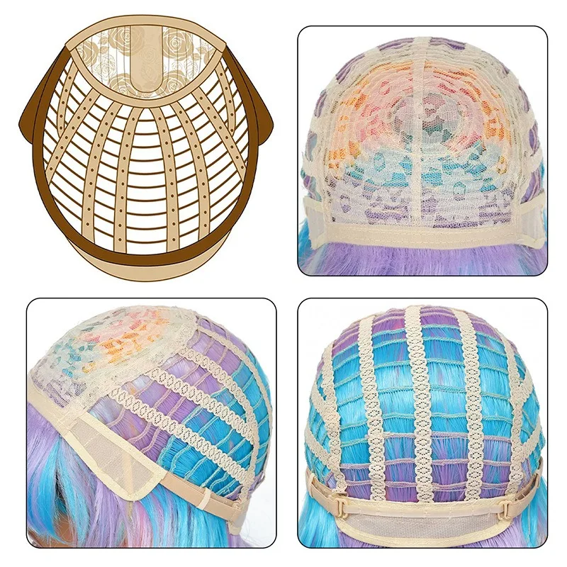 Halloween Zweifarbige Farbe Kurzes lockiges Haar Musik Festival Dress Up Gerader Pony Wellen Rollbar Perform Kopfbedeckung Mittellange Perücke