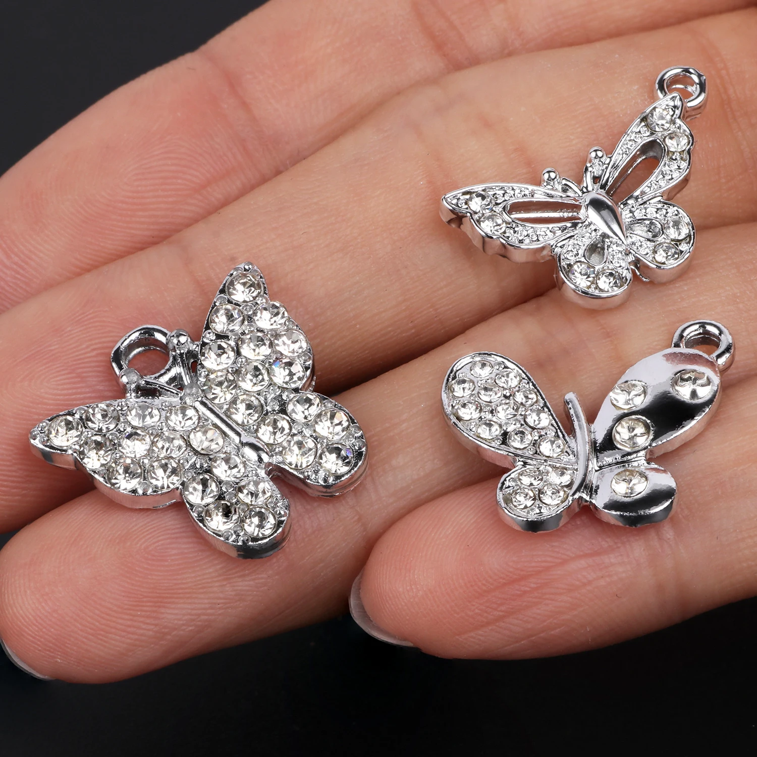 5pcs/lot Silver Color Love Heart Cross Round Shell Rhinestone Alloy Charms For Jewelry Making DIY Earrings Pendants Accessories
