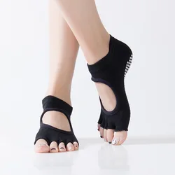 Women Backless Five Toe Yoga Socks Non-Slip Cotton Ladies Dance Ballet Socks Open Half Breathable Fitness Sport Sock for Pilates