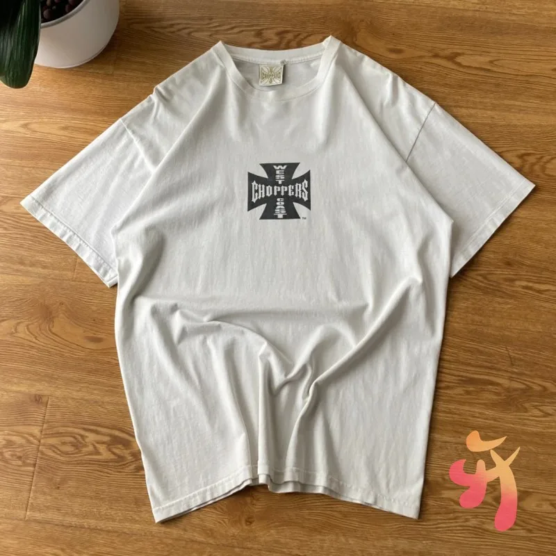 White Summer West Coast Choppers Tshirts American Street Loose Cross Scroll Print Slogan Logo Men Women Long Sleeves Tops - view 5