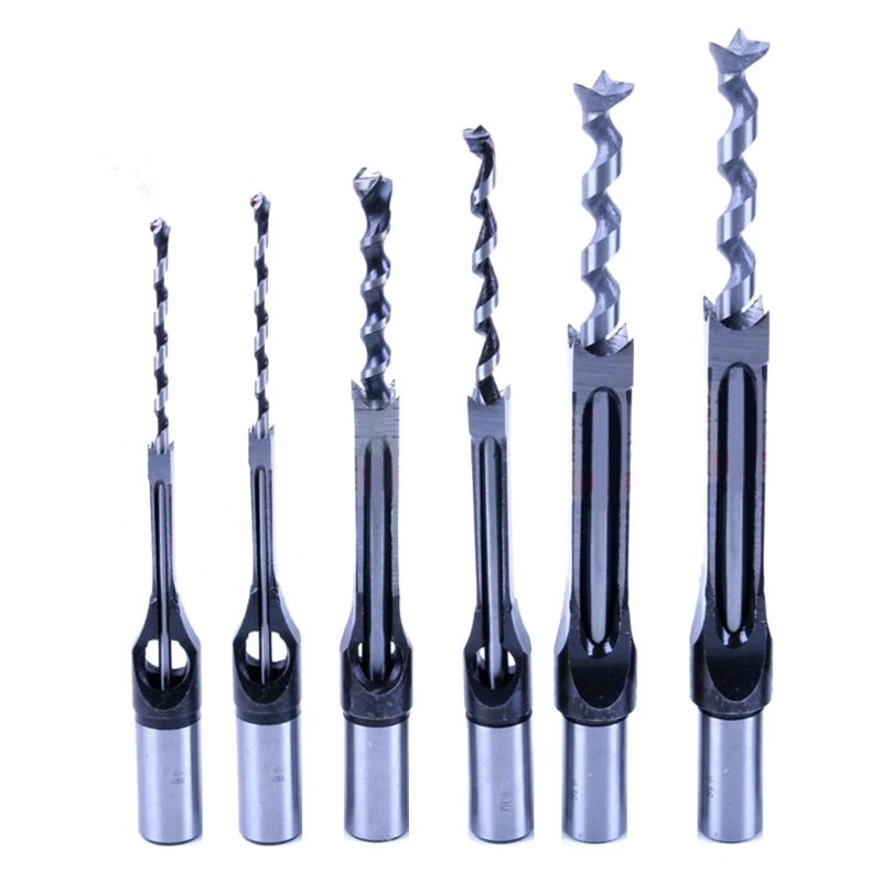 Professional Drill Bit Set 6pcs Square Hole Mortise Drill Bits, High Speed Steel Tools for Precise Woodworki