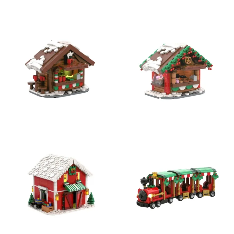 Moc bloco de construção brinquedos trem criativo de natal, bebidas quentes, suporte de comida, modelos de estúdio e pequenos blocos de construção conjuntos de presente de brinquedo