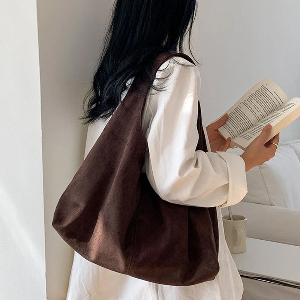 

Винтажная сумка-тоут в форме полумесяца, большая вместительная сумка на плечо из искусственной замши для женщин, дизайнерские сумки, осенние матовые кошельки для покупок, НОВИНКА