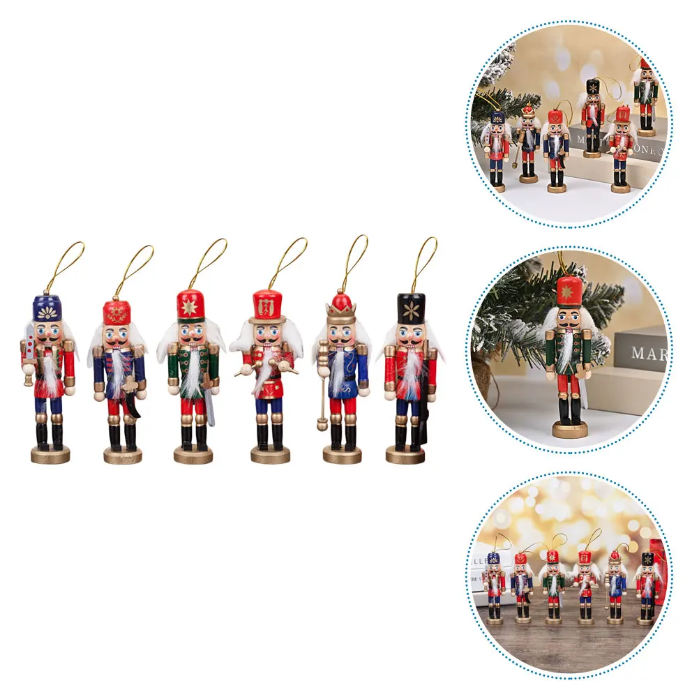 

6 Pcs Dining Table Nutcracker Ornament Christmas Trees Ornaments Wooden Decorations