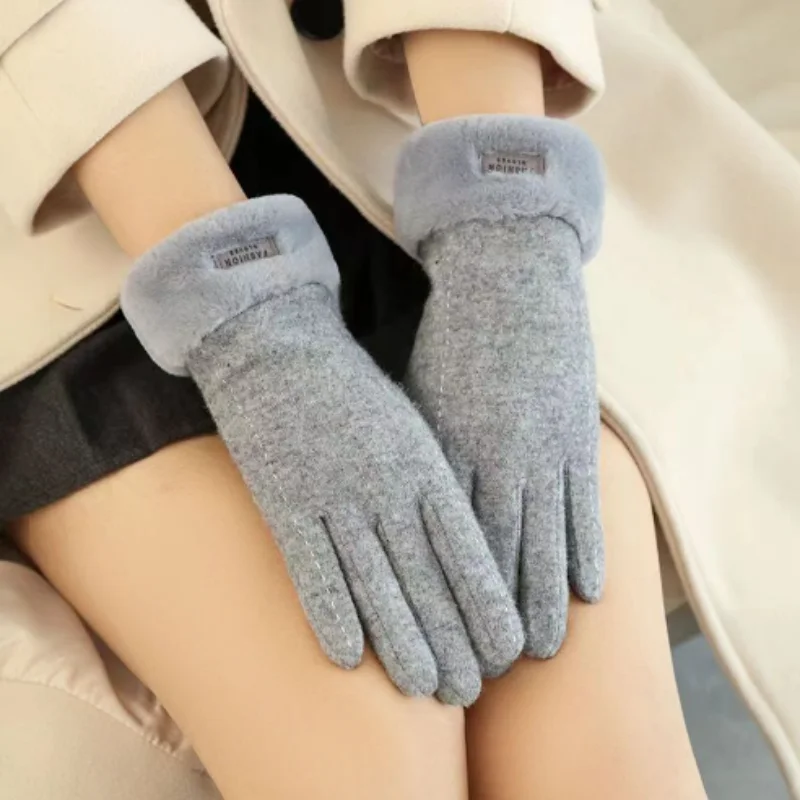 Guantes de cachemira para mujer, protectores de pantalla táctil, guantes cálidos, gruesos y de forro polar para montar en invierno, bonito regalo de moda para amigos