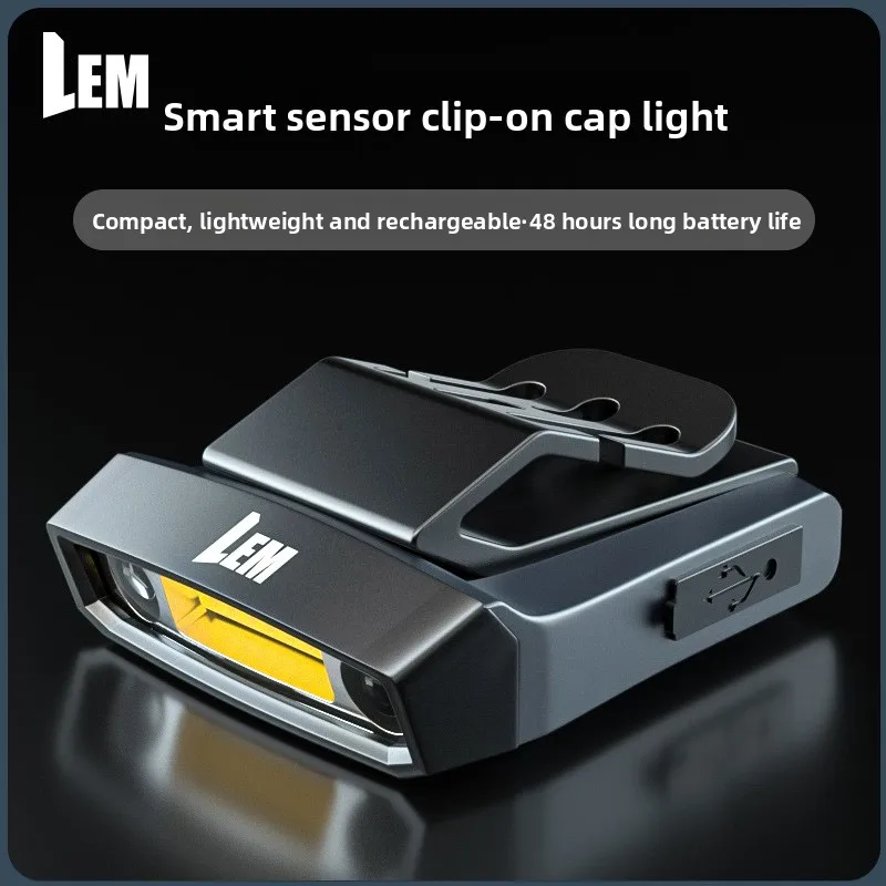 

Fishing Headlamp with Motion Sensor - Rechargeable Cap Clip Light, Super Bright & Long Lasting for Hands-Free Outdoor Work