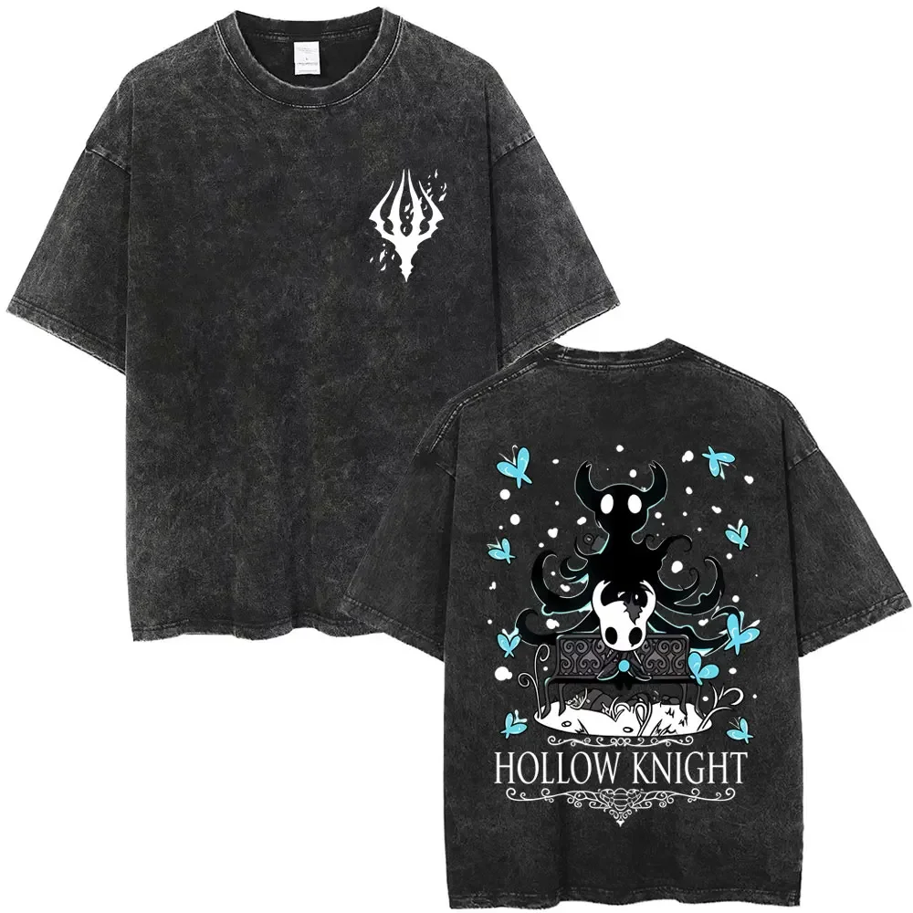 Hollow Knight Game Graphic Washed T Shirt Vintage Oversized Cotton Short Sleeve Casual Streetwear Tees Men Women