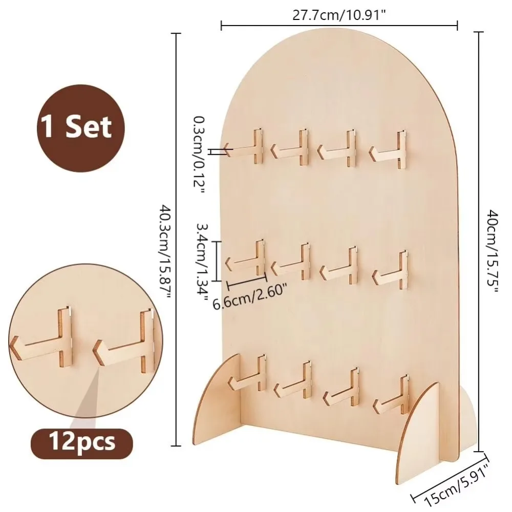 Wooden Earring Display Rack Arch 3 Layers Jewelry Storage Rack Detachable Hook Style Bracelet Organizer Rack Home Organization