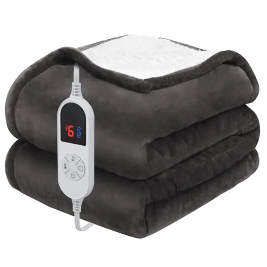 

Heated Blanket 62"x84"Electric Blanket Twin Size with 6 Heating Levels and 12-Hours Timer Flannel Sherpa Super Cozy with ETL Ce