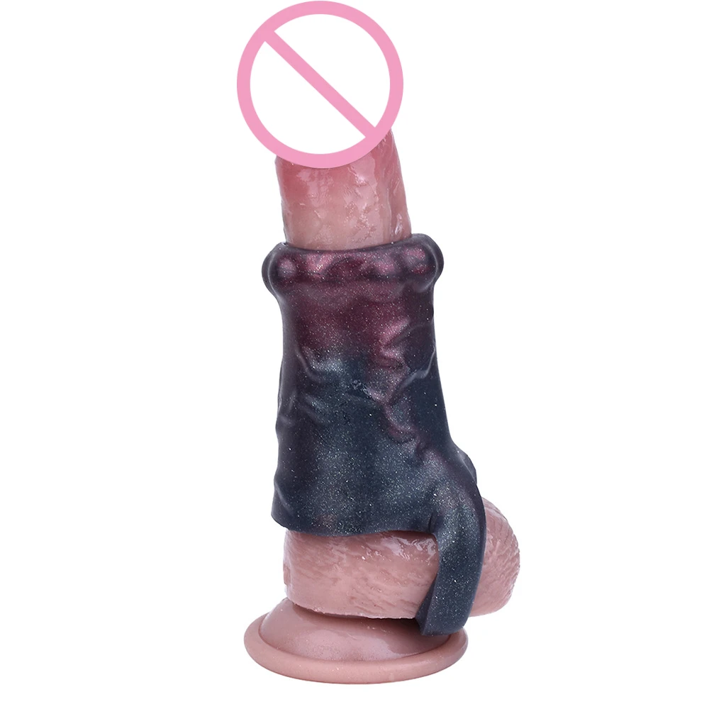 Liquid Silicone Simulation Animal Penis Sleeve Thickening and Lengthening Male Hollow Wolf Tooth Sleeve Soft Dildo Sleeve Gay18+