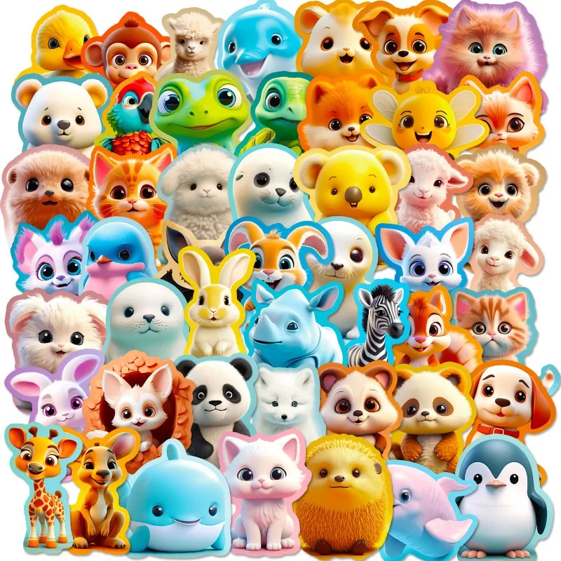 50PCS3d Serie di animali Cartone animato personalizzato Ins Tazza creativa Notebook da scrivania Adesivi decorativi impermeabili per bambini Commercio estero