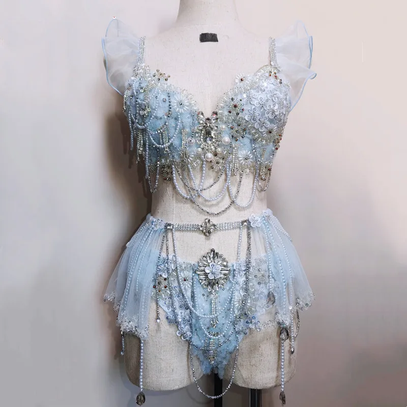 الفاخرة الراين سلاسل بيكيني بار ملهى ليلي جوجو راقصة مثير أداء ملابس رقص مهرجان الموسيقى عرض الحفلات الهذيان الزي