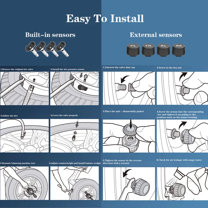 نظام مراقبة ضغط الإطارات الذكي TPMS للسيارات بالطاقة الشمسية، 4 أجهزة استشعار لوقوف السيارات، أجهزة استشعار درجة حرارة السيارات، ألوان رقمية #5