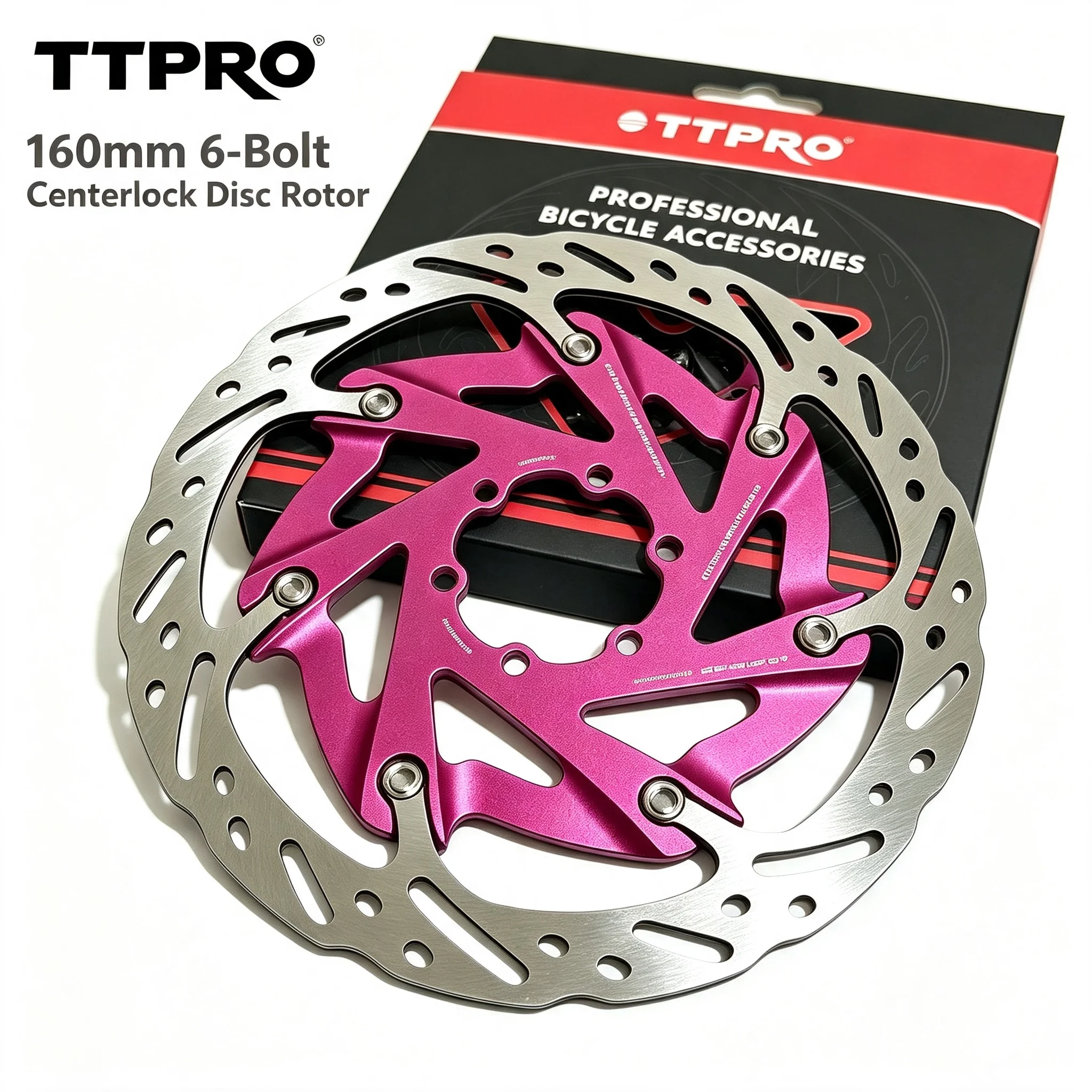 TTPRO Bicycle Brake Disc Rotor, Six Bolt Center Lock, Hollow Ultra Light Cooling Disc for Mountain Bike Cycling Parts