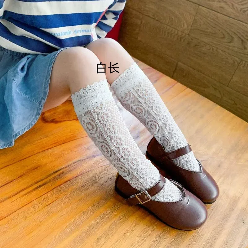 1 Pair Baby Girl Sock Korean Style Sweet Princess Lace Hollow Calf Sock for Kid Girl Summer Thin Mesh Breathable Knee High Sock