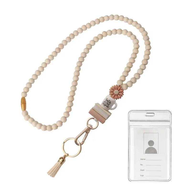 

Значок учителя, ремешок с деревянными бусинами, ожерелье медсестры, ремешок, креативный модный ремешок для ключей, милые шейные ремешки, брелок с держателем для удостоверения личности