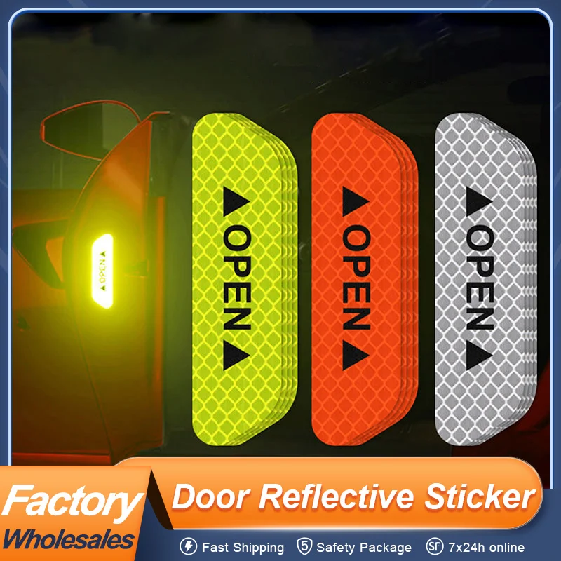 Reflective Car Door Sticker 4Pcs Safety Opening Warning Reflector Tape Decal Car Accessories Exterior Interior Reflector Sticker