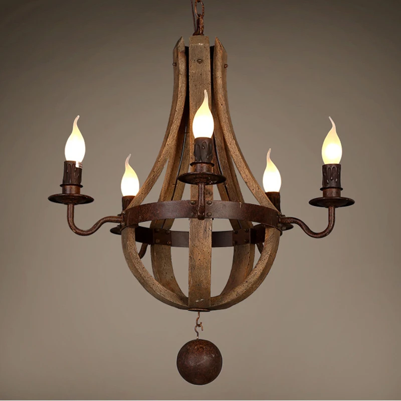 Vintage Chandelier Decoration Retro Wood Light Fixture of Living Room Bedroom Loft Home American Country Rural Candle Chandelier
