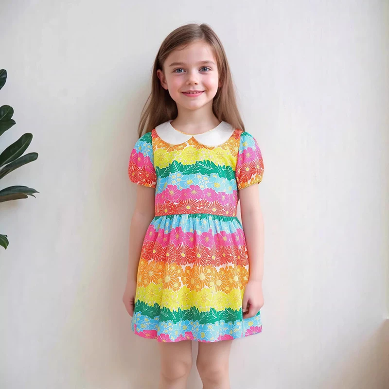 Little Maven Kinderkleidung für Babys, Mädchen, 2026, Sommer, Prinzessin, Geburtstagskleid, Baumwolle, Umlegekragen, Blumen, lässig, Kleinkind, Kinder