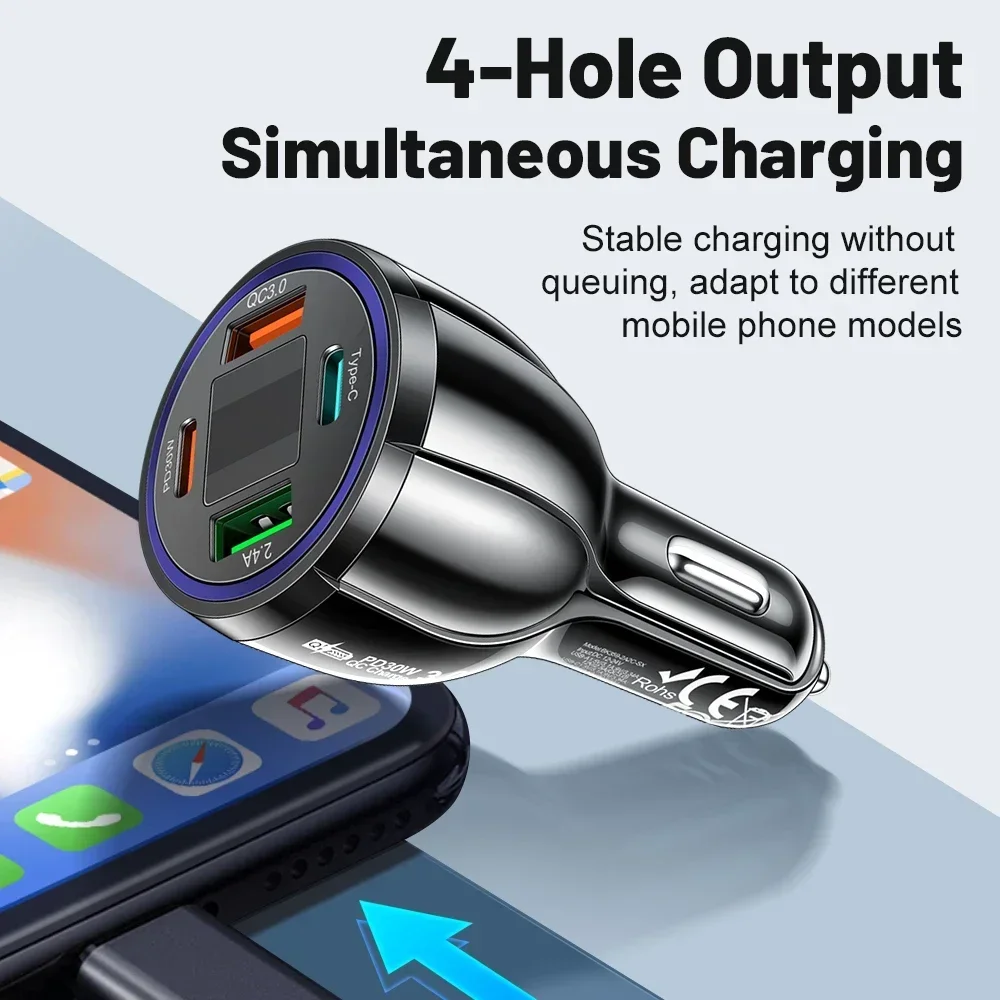 30W Type C USB Car Charger Fast Charging For iPhone15 Pro Max Xiaomi 14 Samsung Huawei Quick Charge 3.0 Car Mobile Phone Charger