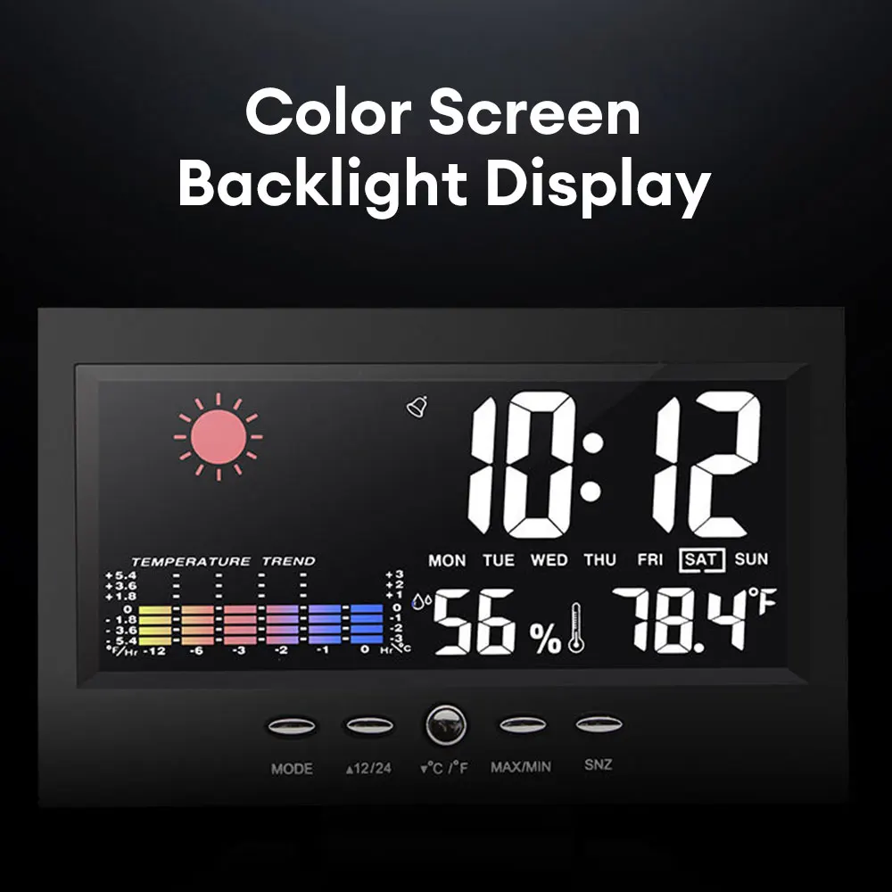 Digital Colorful Backlight Alarm Clock Weather Forecast Station Time Weather Temperature Humidity Display Voice-activated Clock