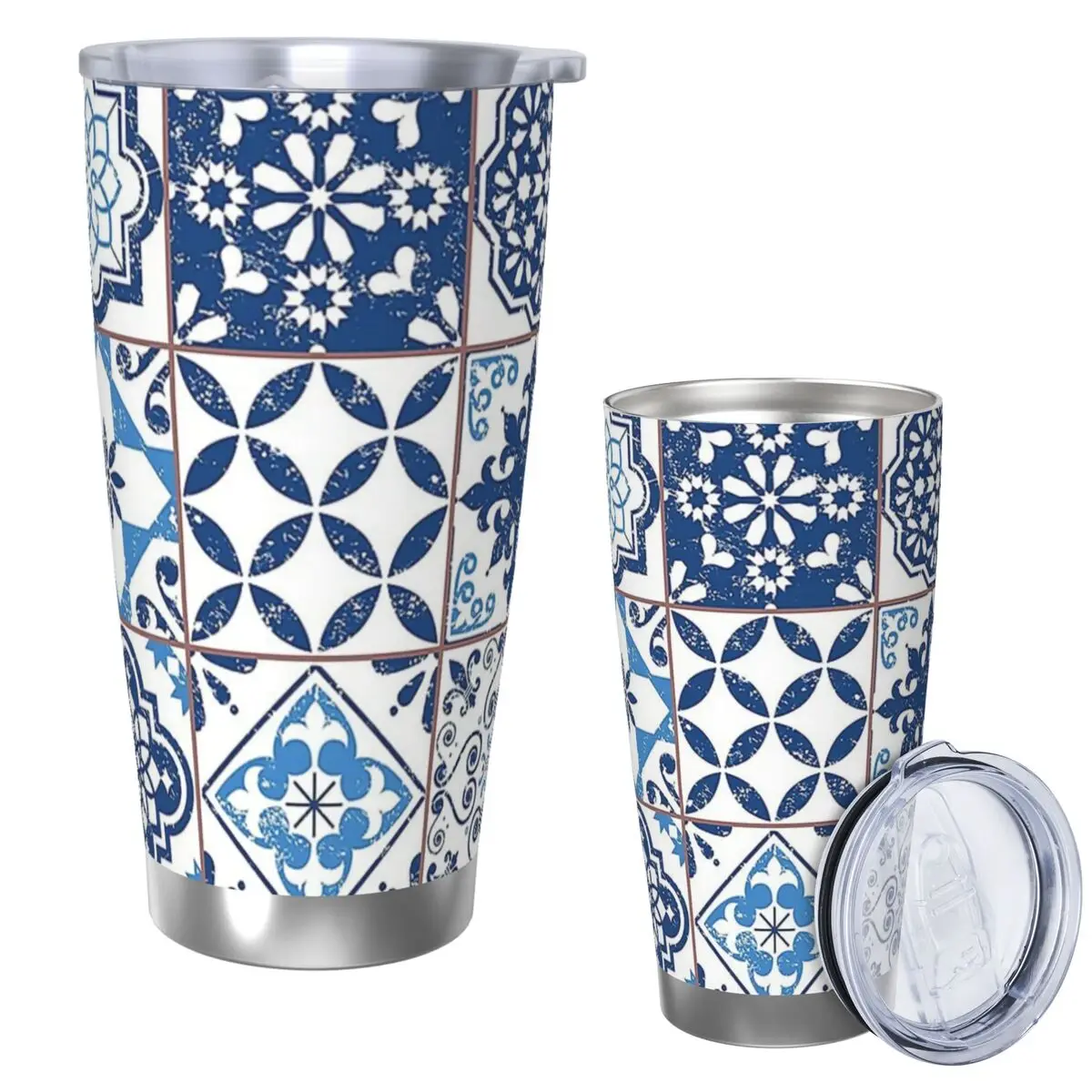 

Portuguese Azulejos Stainless Steel Tumbler Vacuum Insulated Mug Thermal Cold Cup Straw With Lid 20oz