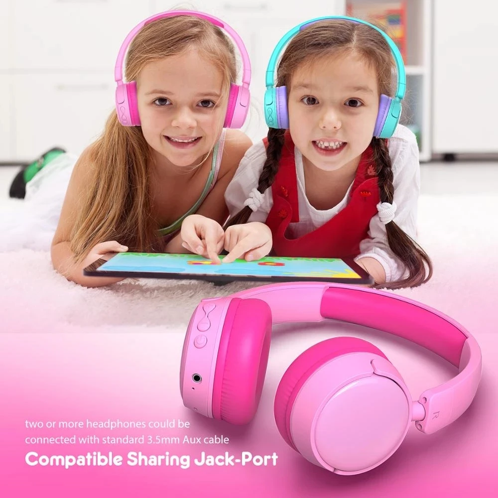 Gorsun-auriculares inalámbricos con cable para niños y niñas, audífonos plegables con Bluetooth, ajustador de volumen, Material de grado alimenticio, color rosa y azul