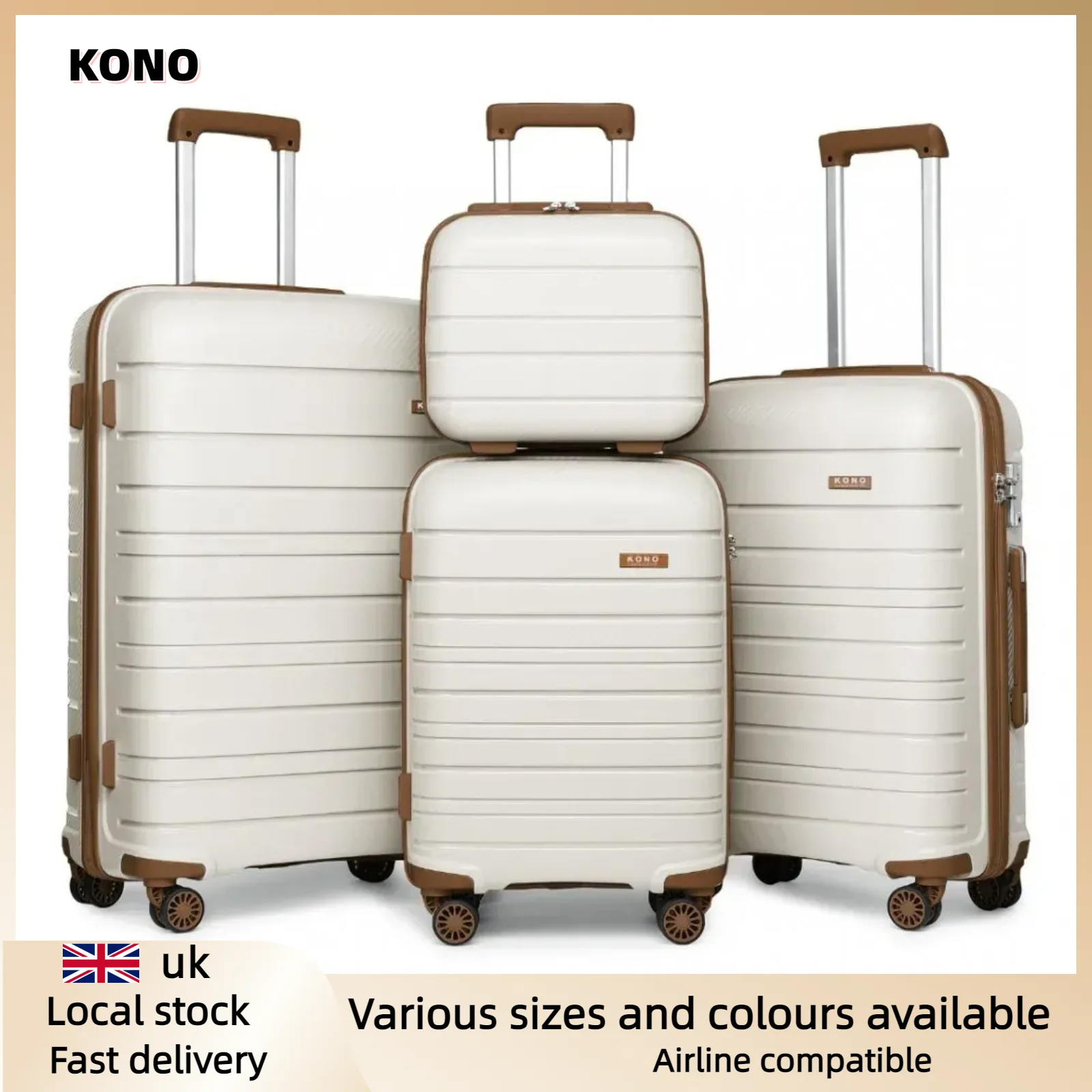 Kono Hard Shell Suitcase Set Lightweight Polypropylene Travel Trolley with TSA Lock and Spinner Wheels