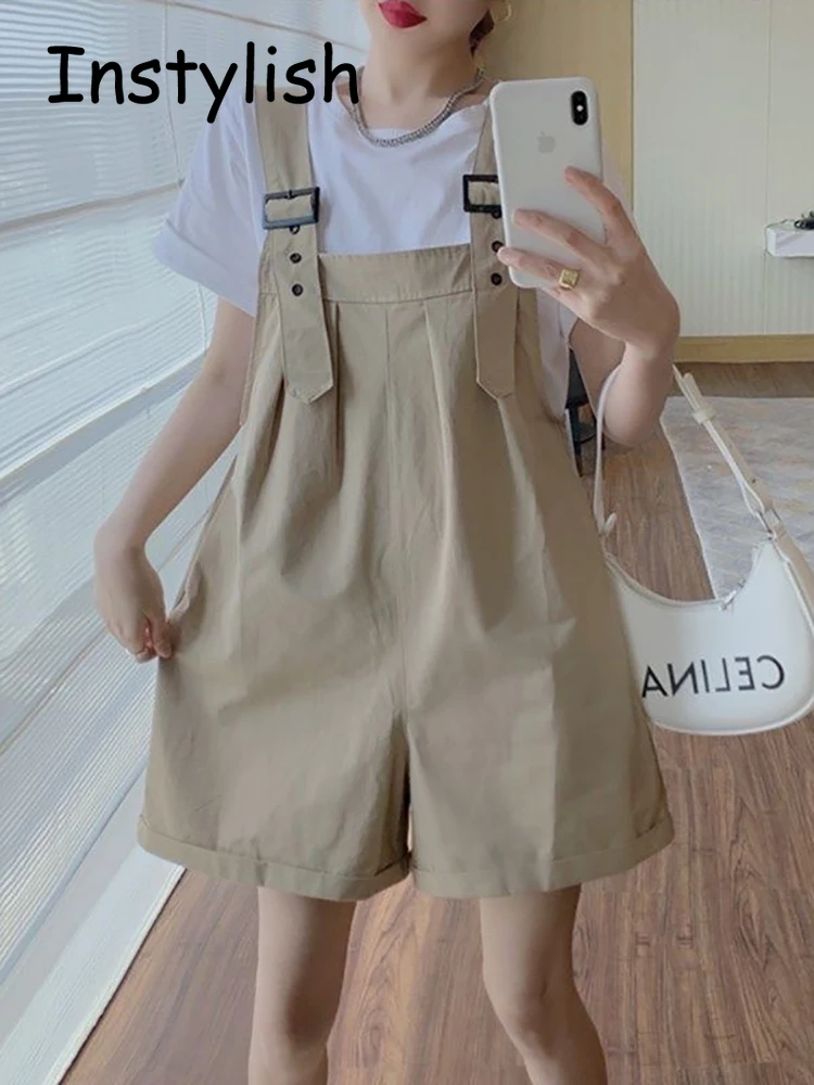 Korean Elegant Wide Leg Playsuits Summer Vintage Harjauku Solid Loose Overalls Women Casual Adjustable Strap Jumpsuits Romper