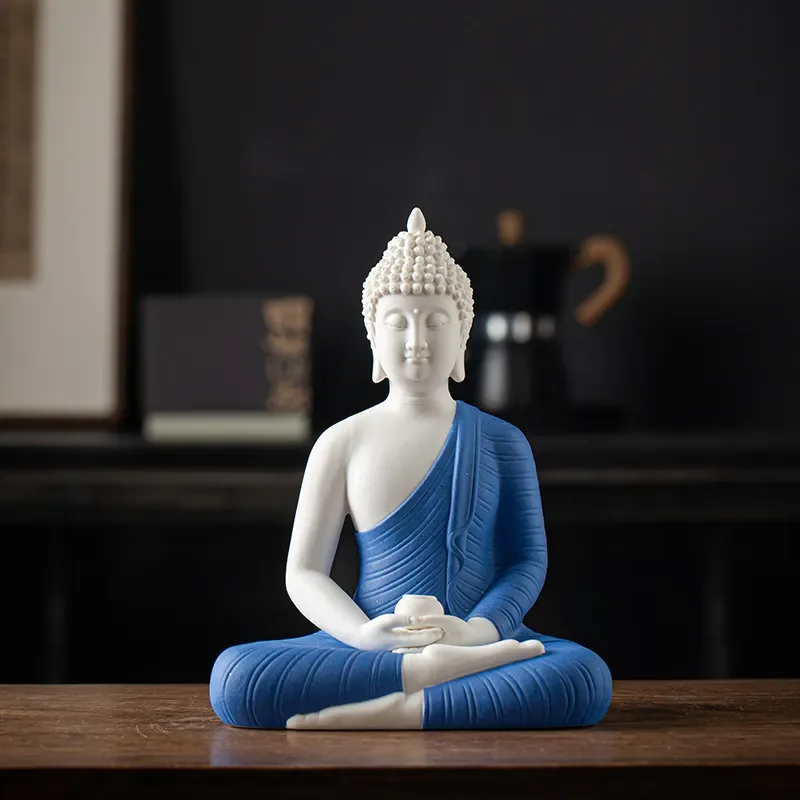 Ceramic Buddha Statue Amitabha Sakyamuni Tathagata Apothecary Figure Home Entrance Tea Room Decor Zen Meditation Gift for