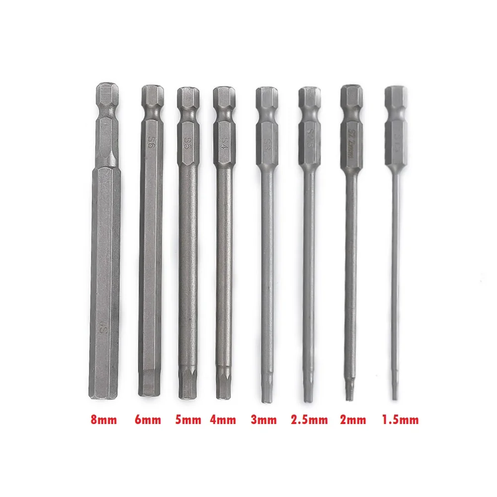 Prata Chave de fenda Bit para cabo ou brocas sem fio, Hex Shank, Hex Shank, Hex Shank, 1/4 "Hex, 100mm, punho magnético, Hexágono