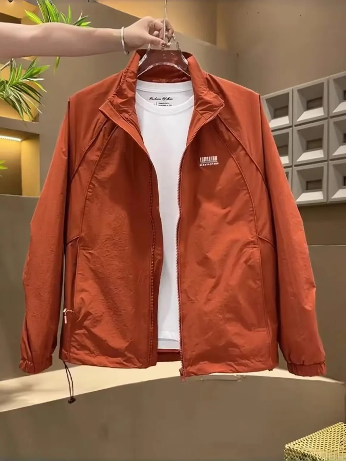 

Casual Stand Collar Jaet for Men Loose Fit Faionable Spring Autumn New Sle Trendy Brand Workwear Outerwear Polyester Fiber