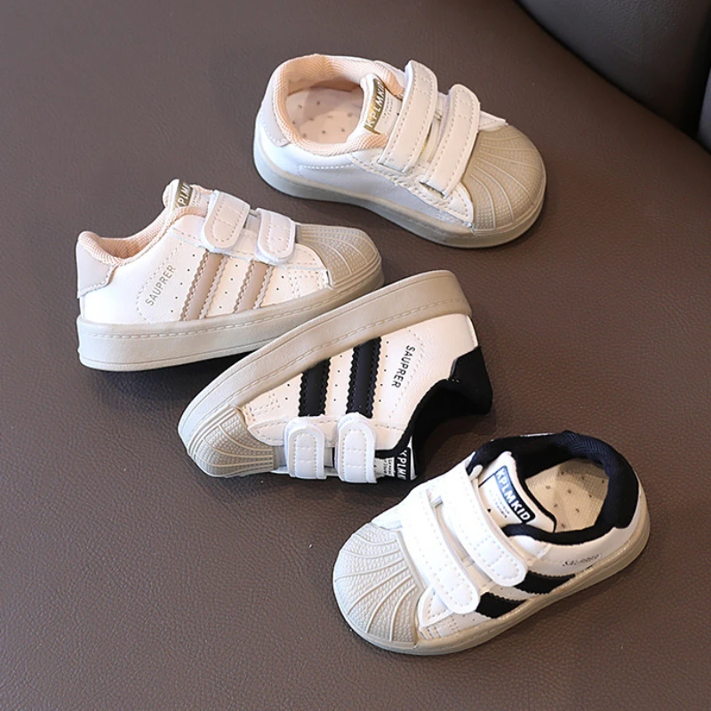 Toddler Baby Kids Fashion Design Walking Shoes Sneakers White Non-slip Casual Shoes Boys Girls Breathable Outdoor Board Shoes