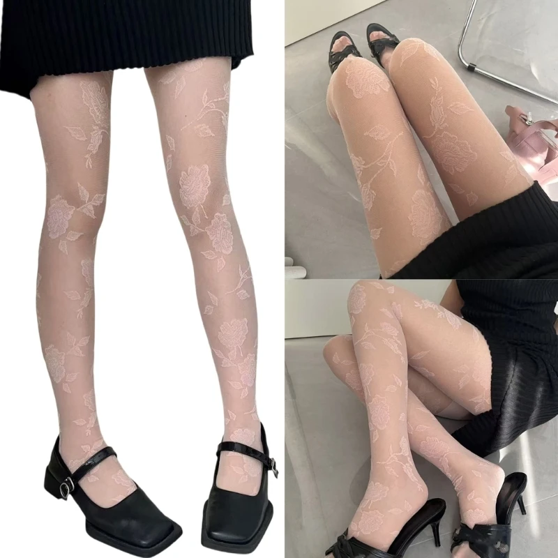 

Elegant Floral Lace Sheer Tights With Breathable Nylon Stockings Pantyhose Perfect For Office Or Special Occasion