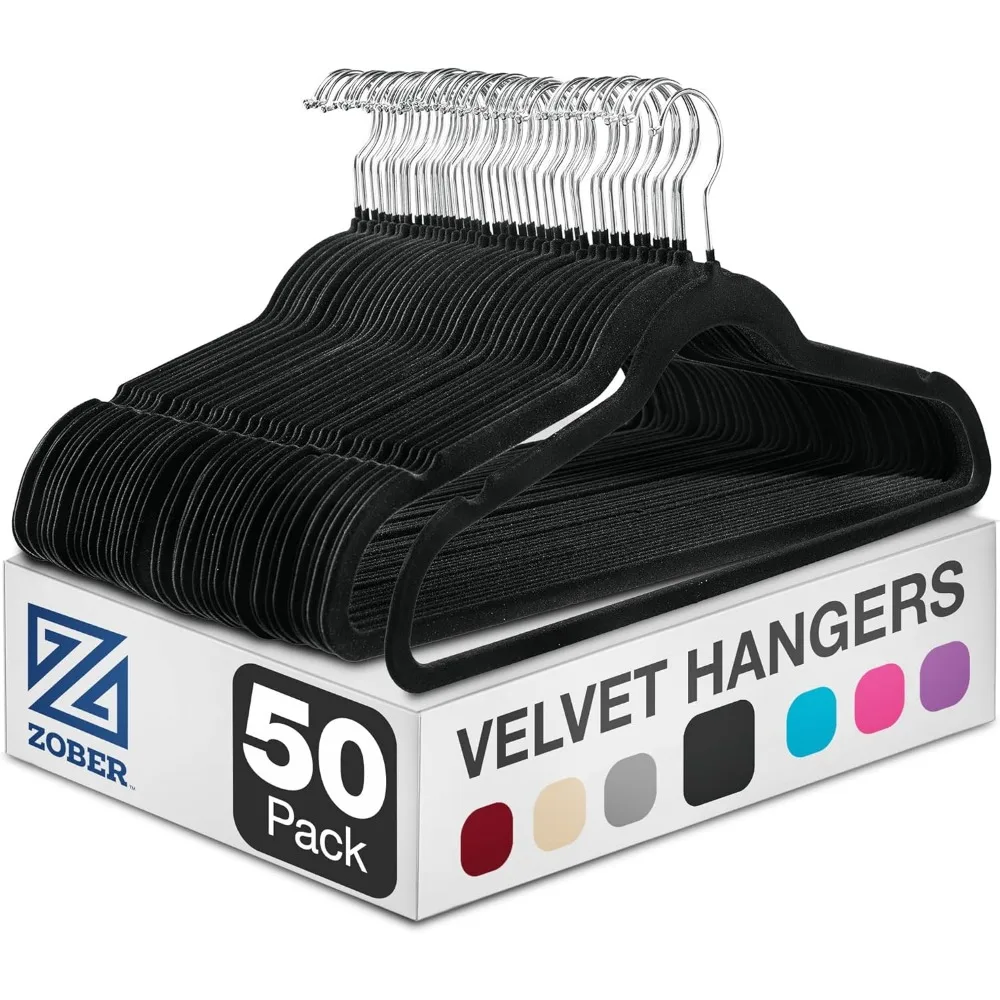 

Black Velvet Hangers 50 Pack Non Slip 360 Swivel Strong for Coats Pants Dresses
