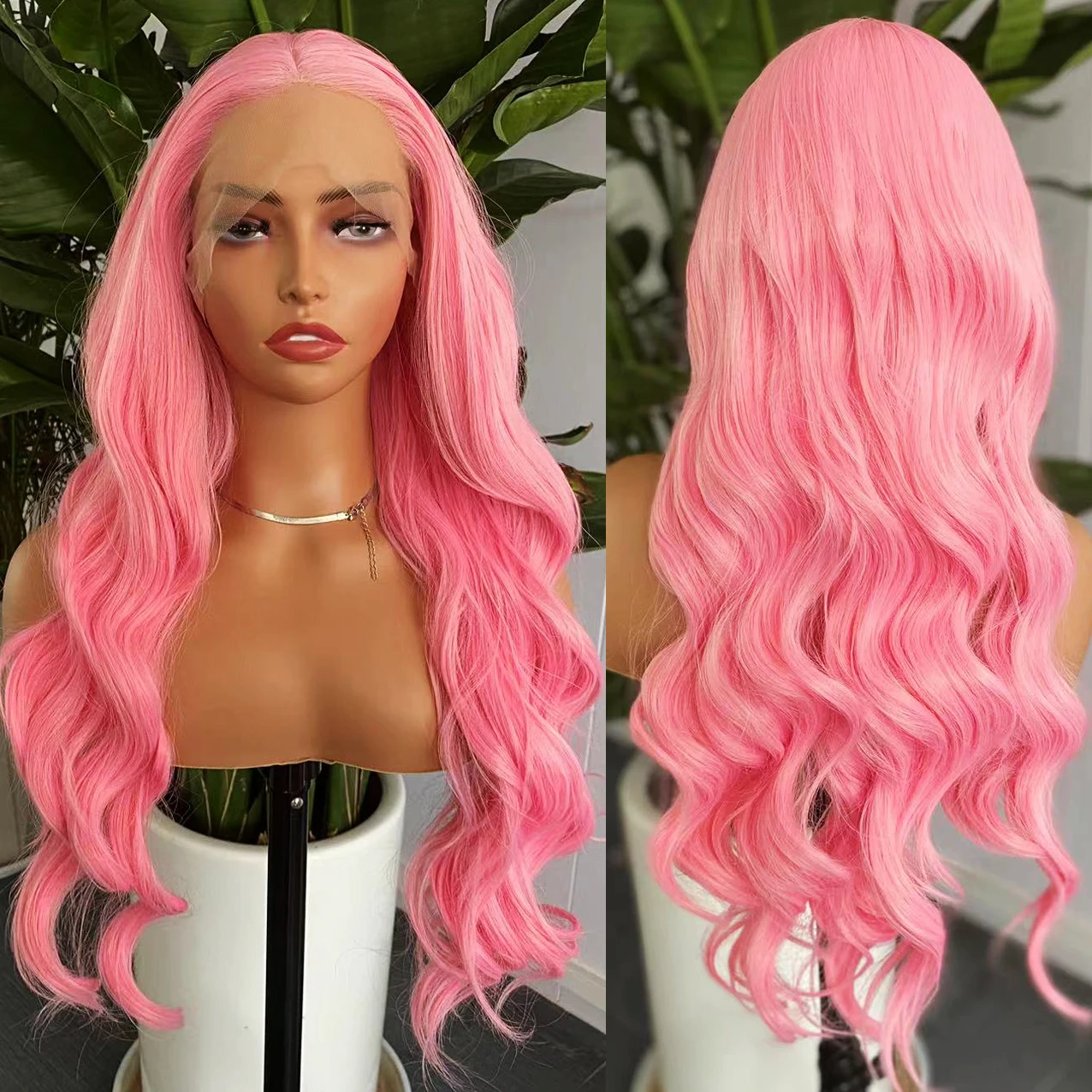 الوردي الدانتيل شعر مستعار أمامي للنساء 13x4 طويل الجسم موجة الباروكات للنساء غلويليس الشعر الاصطناعية الاستخدام اليومي تأثيري حلي شعر مستعار للحفلات #1