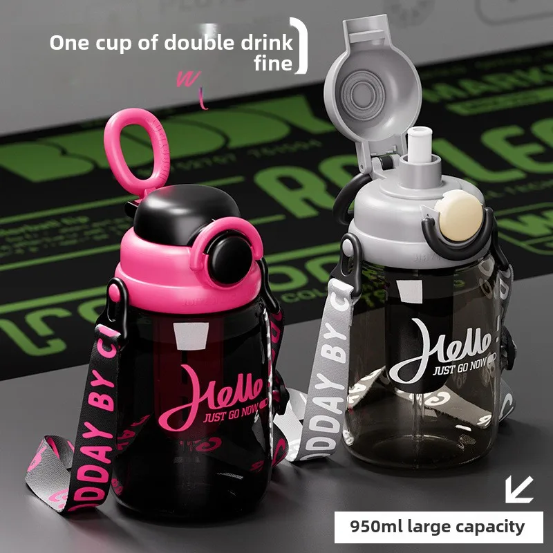 

950Ml Straw Water Bottle Large Capacity Plastic Water Cup Portable Drink Bottle for Creative Outdoor Sports Fitness
