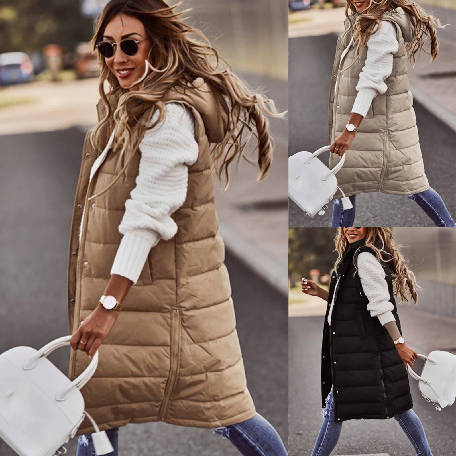 Long Coat Loose Hooded Casual Outerwear Warm Solid Simple Women Winter New Jacket Clothing Luxury Sleeveless Zipper Vest Trend