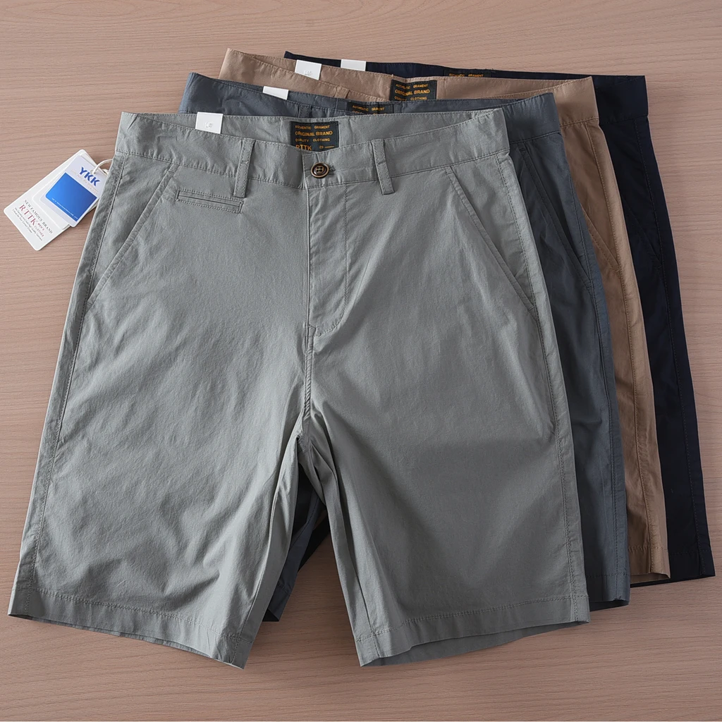 

Легкие быстросохнущие хлопковые шорты мужские 2025 года, новые, слегка эластичные, повседневные, прямого кроя, со средней посадкой