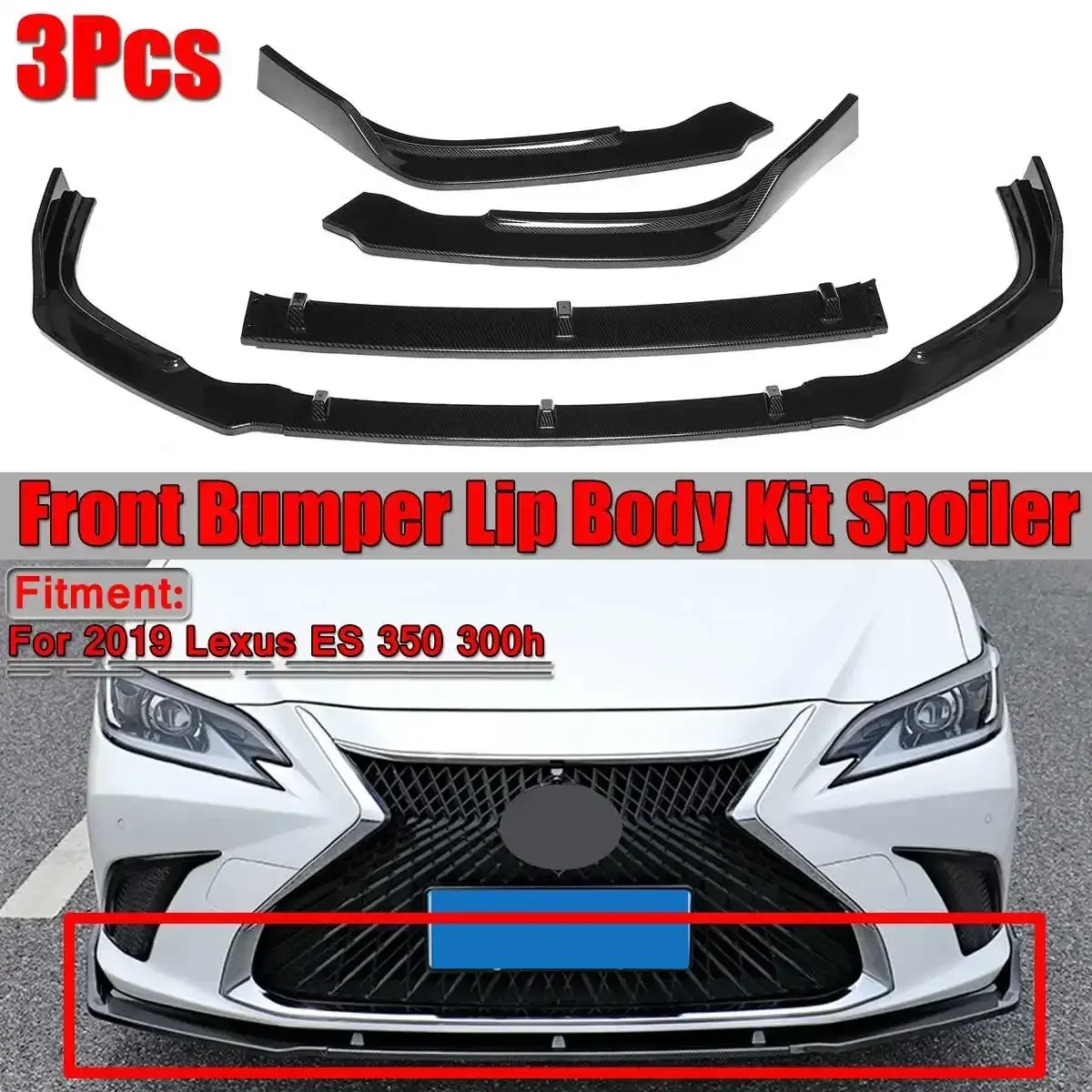 Lexus ES Lip Carbon Fiber Look Front Bumper Lip Splitter Spoiler Diffuser For Lexus ES 350 300h 2019 Car Accessories Body Kit