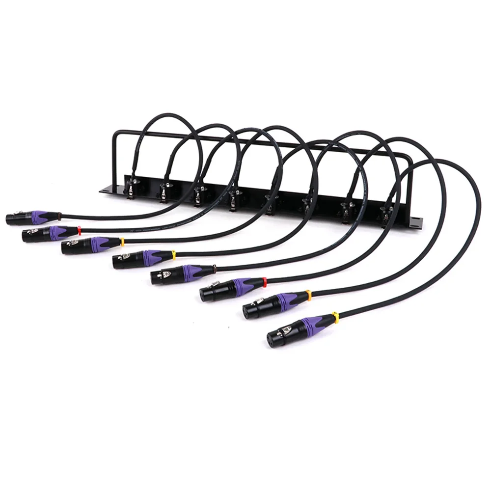 8Way 1U Cabinet XLR Jumper Rack,Aluminum Alloy 8-Hole 3Pin XLR Female MIC Socket to Female XLR Pass Thru Converter Cable Adaptor