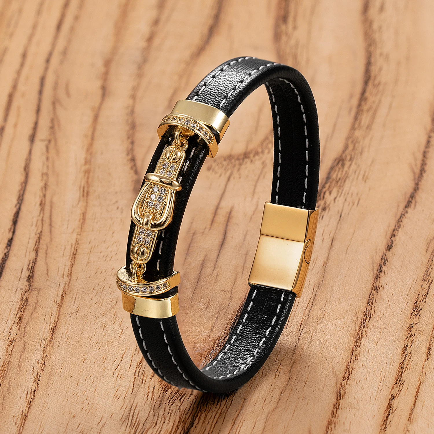 High Quality Braided Rope Woven Black Leather Men Bracelets Classic Style Stainless Steel Bangle for Friend Charm Jewelry Gifts