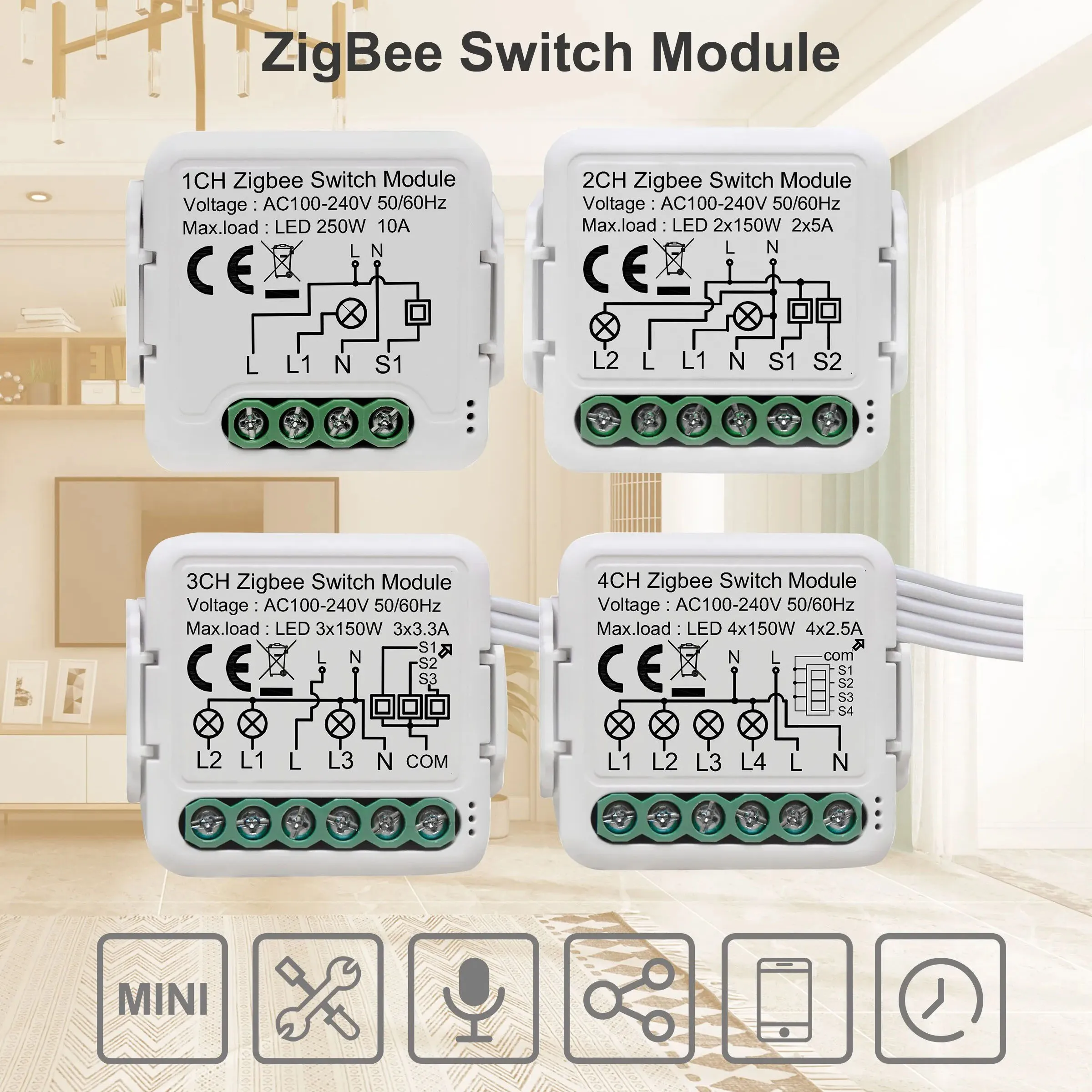 Tuya ZigBee 3.0 Light Switch Module, Smart DIY Breaker 1 2 3 4 Gang Supports 2 Way Control, Works with Alexa Google Home